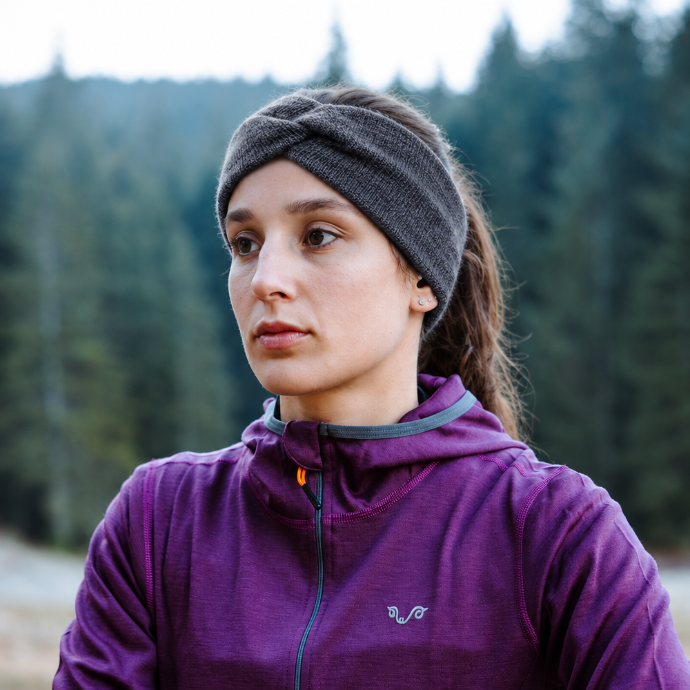 Ženska traka za glavu od 100% merino vune | Set 2 kom – antracit + siva