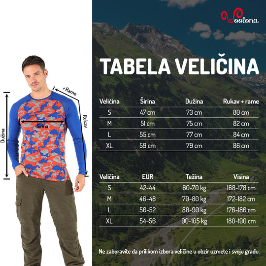 Tabela veličina - Asker aktivni veš 100% merino vuna | Woolona