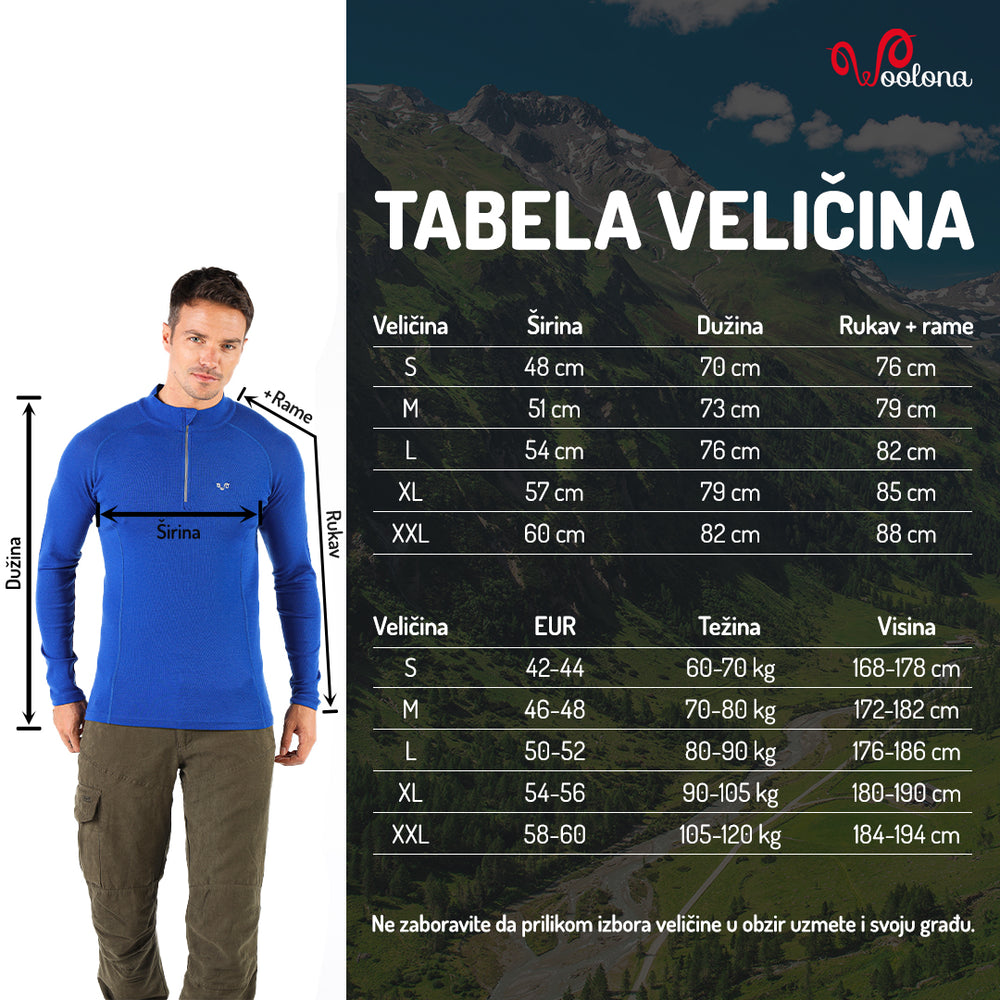 Tabela veličina - Astro aktivni veš  100% merino vuna | Woolona
