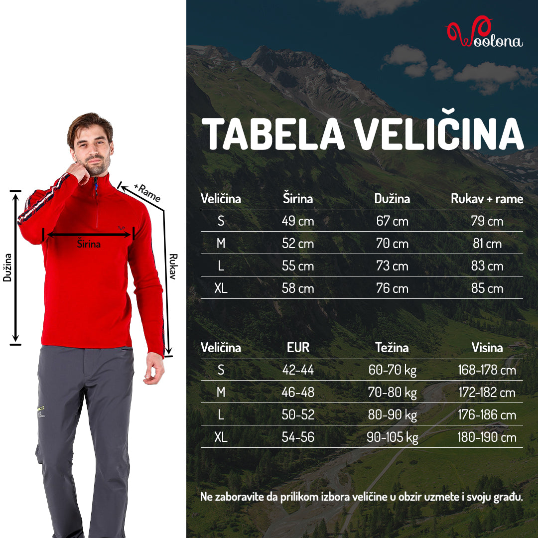 Tabela veličina - Noyan muški pleteni džemper ravnog tkanja 100% merino vuna | Woolona